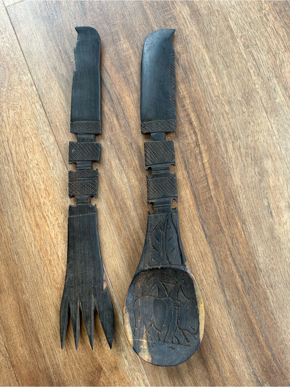 Vintage African Ebony hand carved salad servers